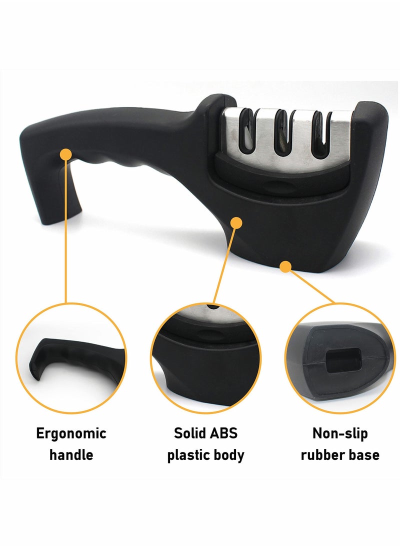 Excefore - Knife Sharpener, 3 Stage Kitchen Knife Scissor Sharpener, 3-in-1 Manual Chef Steel Knife Scissor Sharpening Tool - Image 1