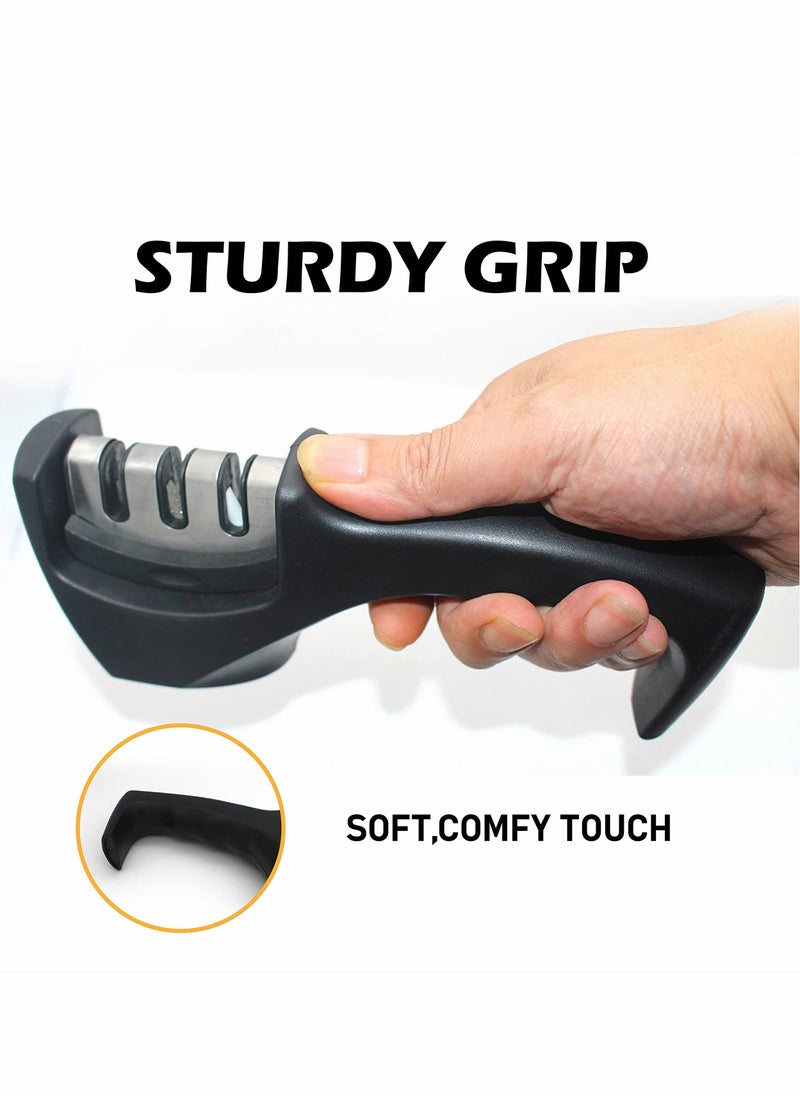 Excefore - Knife Sharpener, 3 Stage Kitchen Knife Scissor Sharpener, 3-in-1 Manual Chef Steel Knife Scissor Sharpening Tool - Image 1