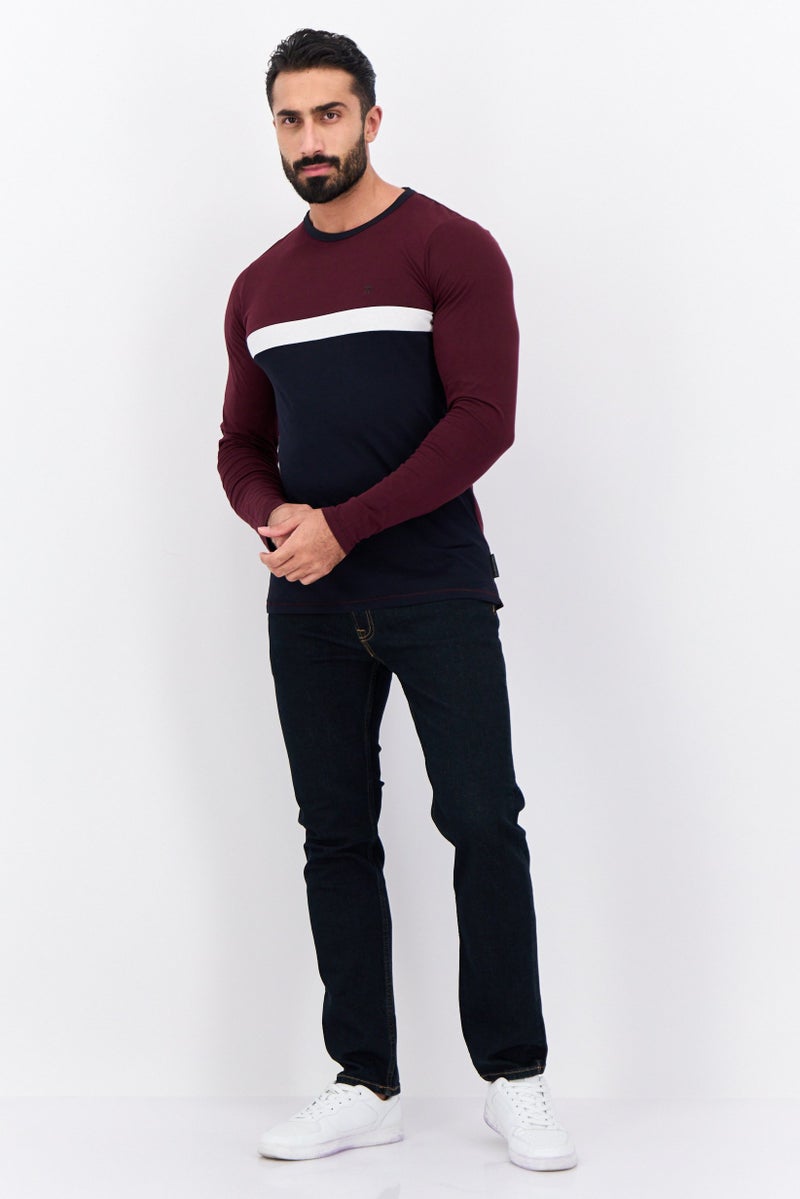 French Connection Men Crew Neck Short Sleeve Colorblock T-Shirt, Maroon  - Image 4