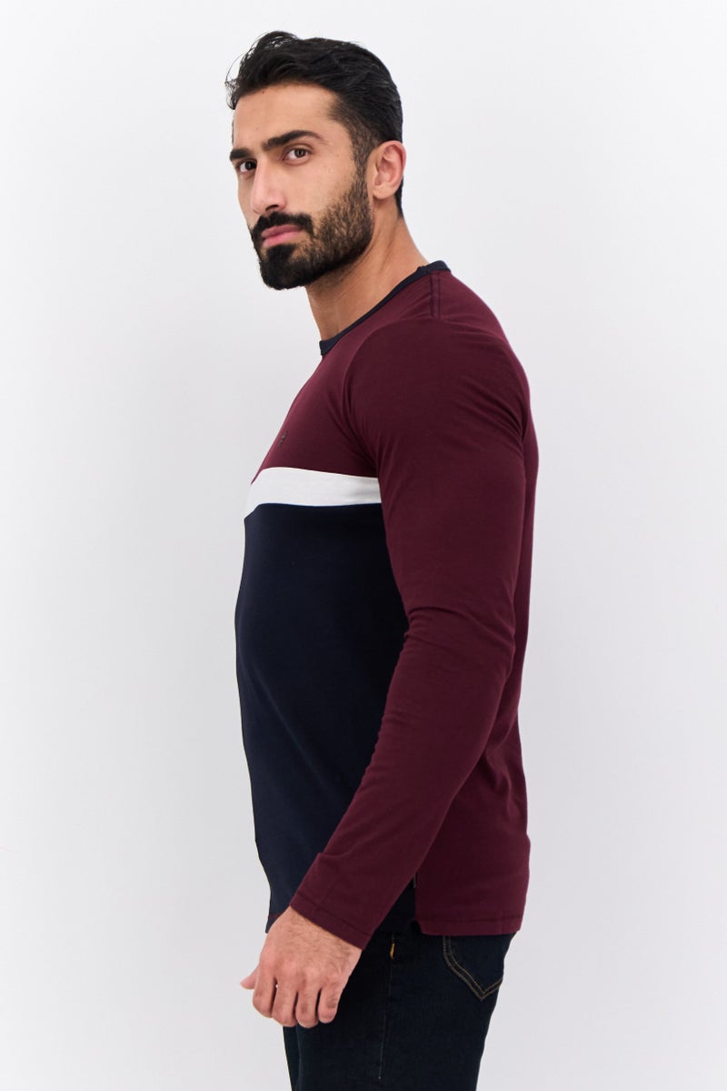 French Connection Men Crew Neck Short Sleeve Colorblock T-Shirt, Maroon  - Image 2
