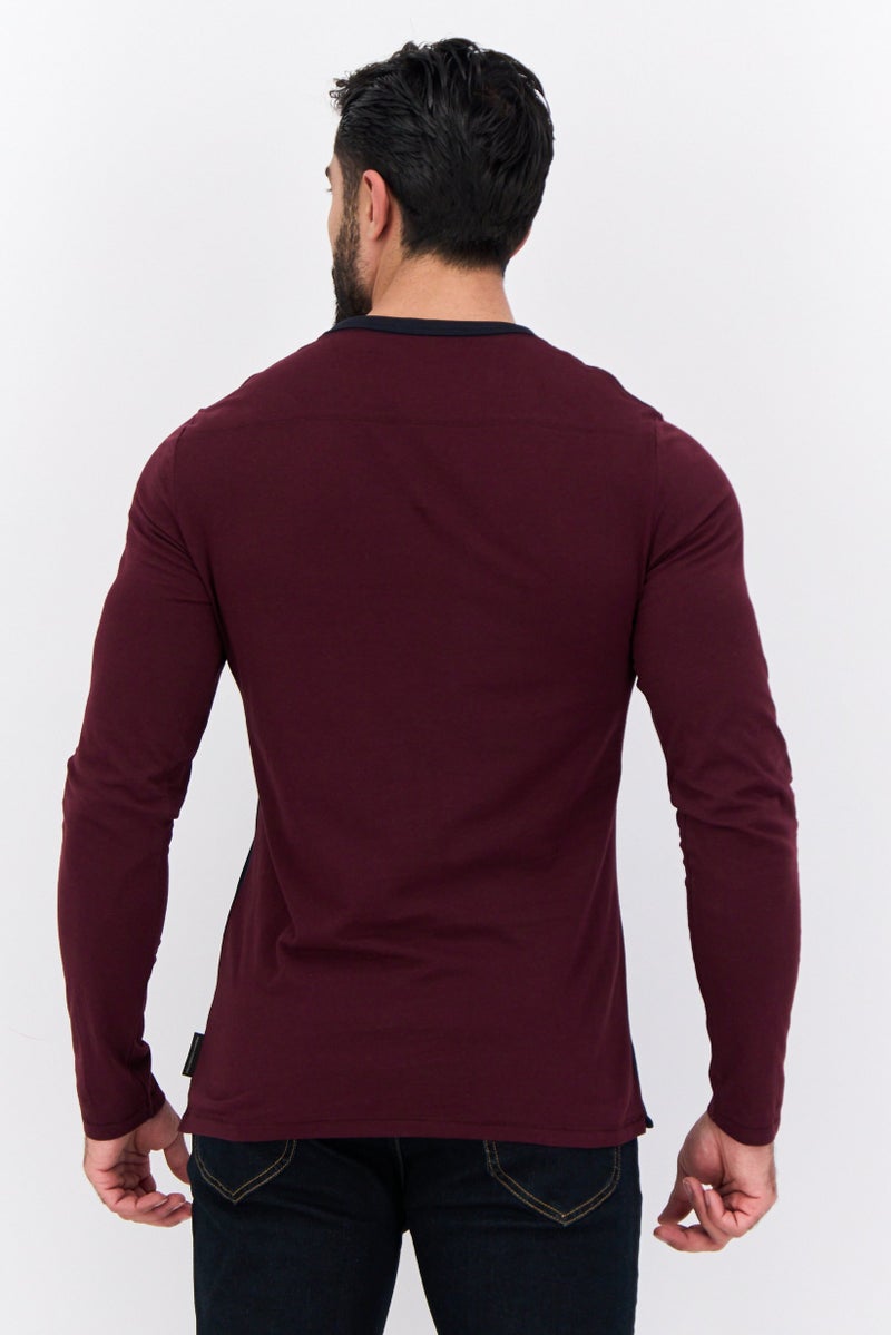 French Connection Men Crew Neck Short Sleeve Colorblock T-Shirt, Maroon  - Image 3