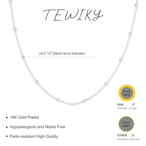 Tewiky Silver Chain Necklace for Women, Dainty Silver Beaded Necklaces Simple Choker Necklaces Everyday Beaded Cute Aesthetic Jewelry for Women - Image 5