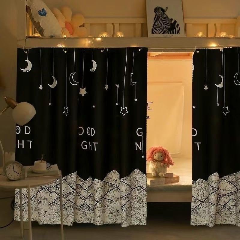 Qubanda 2Pcs Bunk Bed Curtains Privacy Blackout Cloth Students Bed Canopy Dustproof Shading Breathable Polyester - Image 3