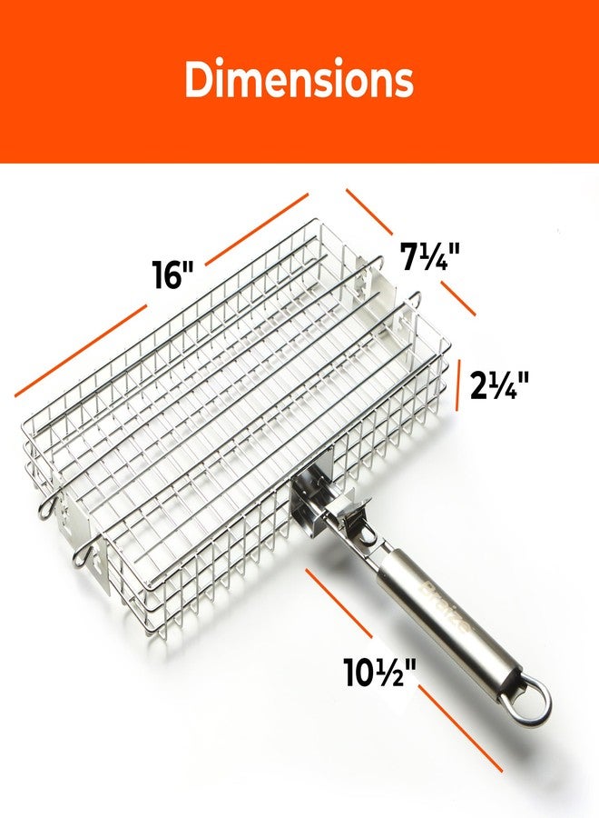 Braize Adjustable Grill Basket with Removable Handle, Silicone Basting Brush, and Steel-fiber Scrub Sponge - 16 x 7.25 x 2.25 Inches - Includes Carry/Storage Bag - Image 5