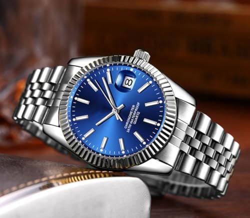 SENRUD Men's Classic Design Analog Quartz Watches Fashion Business Watch Stainless Steel Waterproof Date Casual Wrist Watch for Men (01Blue) - Image 3