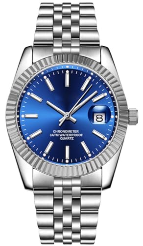 SENRUD Men's Classic Design Analog Quartz Watches Fashion Business Watch Stainless Steel Waterproof Date Casual Wrist Watch for Men (01Blue) - Image 1