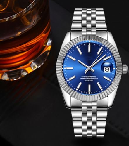 SENRUD Men's Classic Design Analog Quartz Watches Fashion Business Watch Stainless Steel Waterproof Date Casual Wrist Watch for Men (01Blue) - Image 4