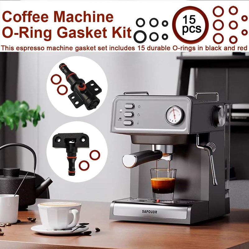 Eyech 15 قطعة مجموعة ختم حلقة O لآلة القهوة من السيليكون قطع غيار استبدال ختم حلقة O مانعة للتسرب لأجزاء آلة الإسبريسو بأحجام مختلفة - Image 3