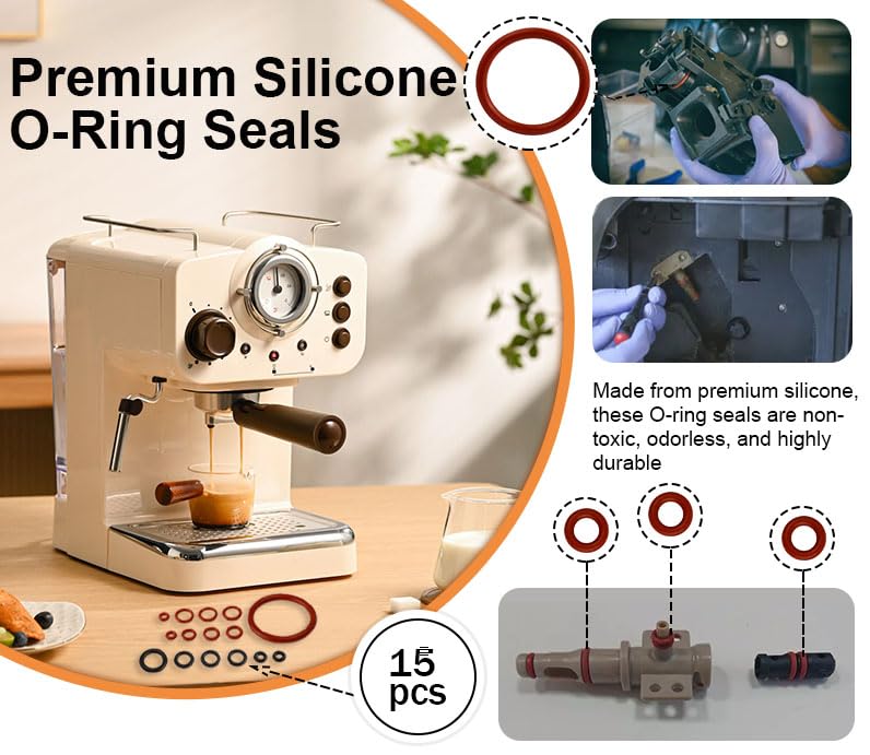 Eyech 15 قطعة مجموعة ختم حلقة O لآلة القهوة من السيليكون قطع غيار استبدال ختم حلقة O مانعة للتسرب لأجزاء آلة الإسبريسو بأحجام مختلفة - Image 4