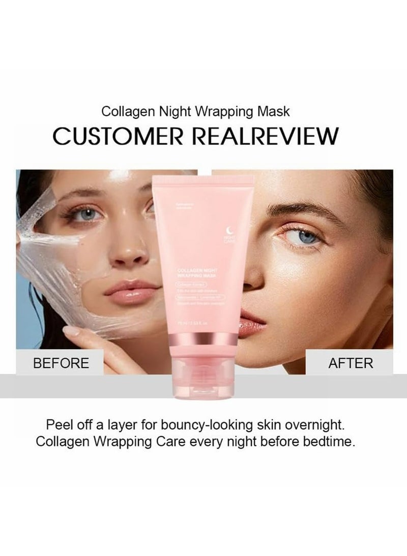 Medicube Collagen Overnight Wrapping Peel Off Facial Mask Pack - Elasticity & Hydration Care, Reduces Sagging & Dullness - Hydrolyzed Collagen For Glowing Skin - Korean Skin Care, 2.53 fl.oz  - Image 2