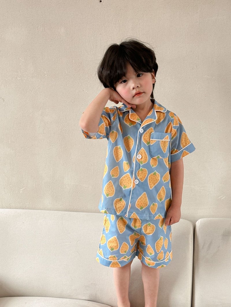 Childrens Pajamas Summer Thin Girls Cotton Full Baby suit 2025 New Kids Boys Short-sleeved Home Clothes X86078 blue home clothes 