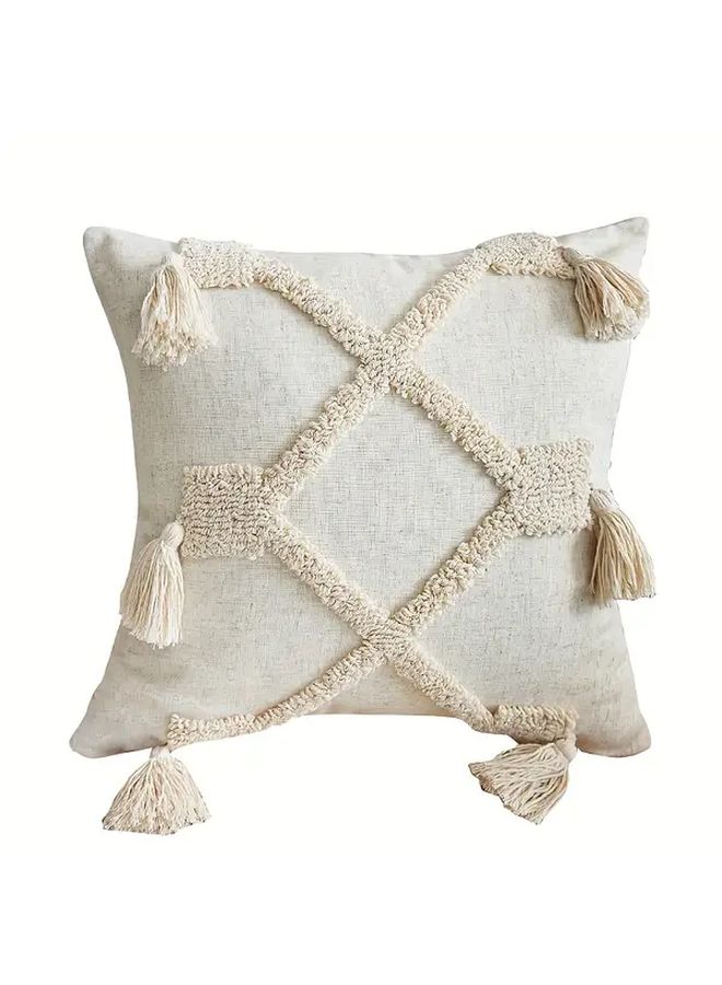 18 Inch Bohemian Tassel Embroidered Geometric Tufted Pillow Cover No Insert - Image 5