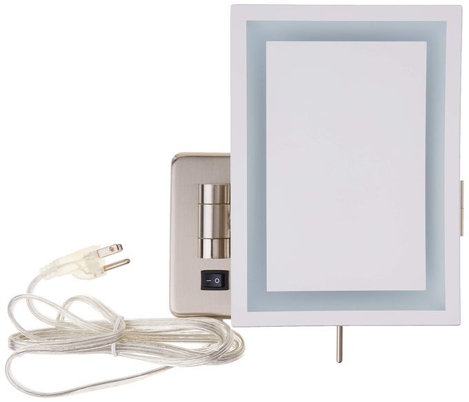 RECTANGULAR 65INCH X 9INCH WALL MOUNT MIRROR MAKEUP MIRROR WITH 5X MAGNIFICATION AND 155INCH WALL EXTENSION NICKEL FINISH MODEL JRT710NL