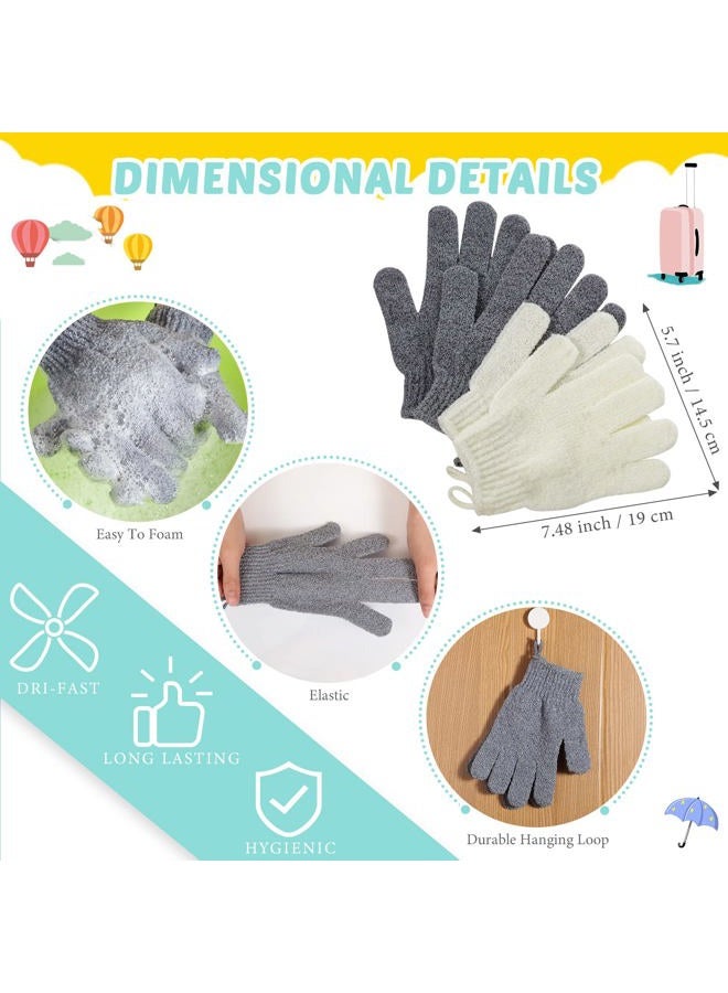 Breling 4 Pack Exfoliating Washcloth Back Scrubber Set, 2 Exfoliating Body Scrubber Nylon Back Body Scrub Towel, 2 Pairs Shower Gloves for Women Men Bath Shower Exfoliation(Gray, Beige, White) - Image 3
