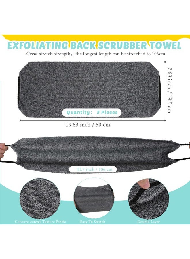 Breling 4 Pack Exfoliating Washcloth Back Scrubber Set, 2 Exfoliating Body Scrubber Nylon Back Body Scrub Towel, 2 Pairs Shower Gloves for Women Men Bath Shower Exfoliation(Gray, Beige, White) - Image 2