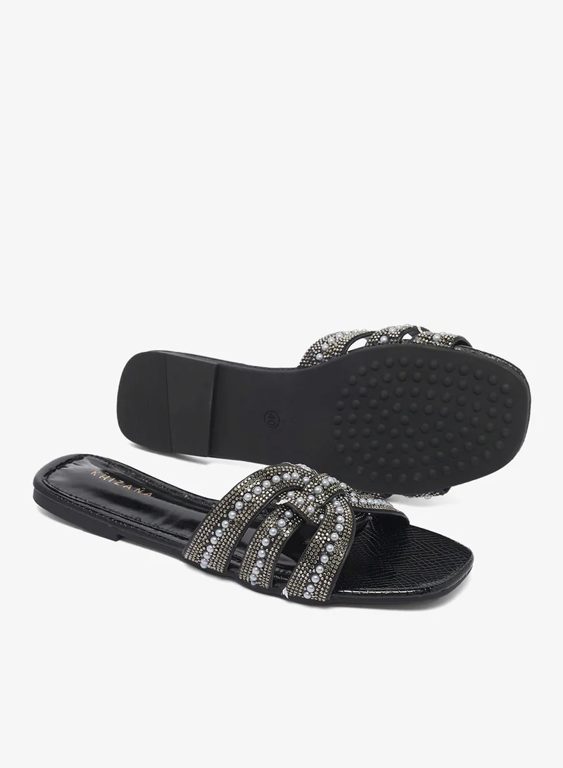 Khizana Black Embellished Flat Sandals for Women | Best Price UAE