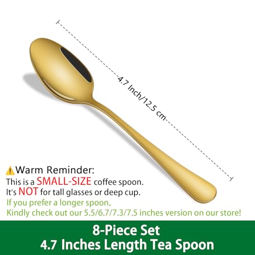 DEHOV 4.7 Inches Coffee Spoon,8-Piece Cute Gold Espresso Spoons,Mini Coffee Spoon,Mirror Polishing Stainless Steel Teaspoon,Tea Spoons For Home Cafe - Image 2