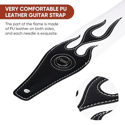 YUEKO Personality Leather Red Flame Series Guitar Strap Strap For Guitar Bass Guitar Accessories (A5-Black Flame) - Image 2