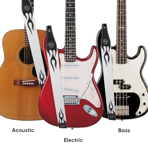 YUEKO Personality Leather Red Flame Series Guitar Strap Strap For Guitar Bass Guitar Accessories (A5-Black Flame) - Image 5