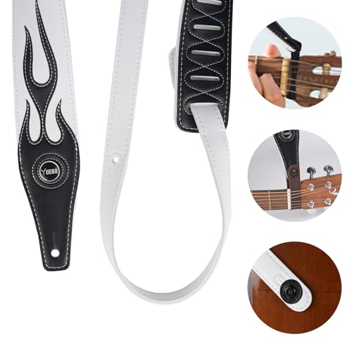 YUEKO Personality Leather Red Flame Series Guitar Strap Strap For Guitar Bass Guitar Accessories (A5-Black Flame) - Image 3