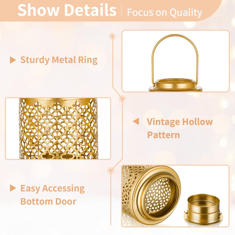 NUPTIO Gold Lanterns for Wedding Centerpieces: 6 Pcs 4.1inch Hanging Metal Tealight Holders Bulk Decorative Mini Tea Lights Indoor Candle Lantern for Thanksgiving Diwali Ramadan Decor (Style 1) - Image 5