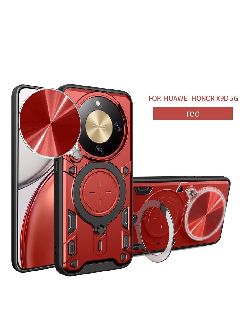 X-level For Honor X9d Case, Cover Slide Camera, Rotating Ring Kickstand , Multifunctional Kickstand, Honor X9d Accessories Heavy Duty Shockproof Protection Phone Covers -Red - Image 1