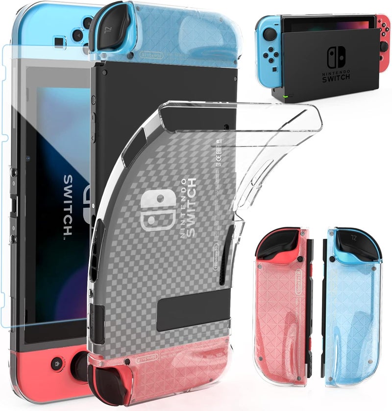 HEYSTOP Switch Case and Switch Screen Protector Compatible with Nintendo Switch, Dockable Soft TPU Switch Protective Case Cover with Switch accessories, 6 Thumb Grip Caps for Nintendo Switch Console - Image 1