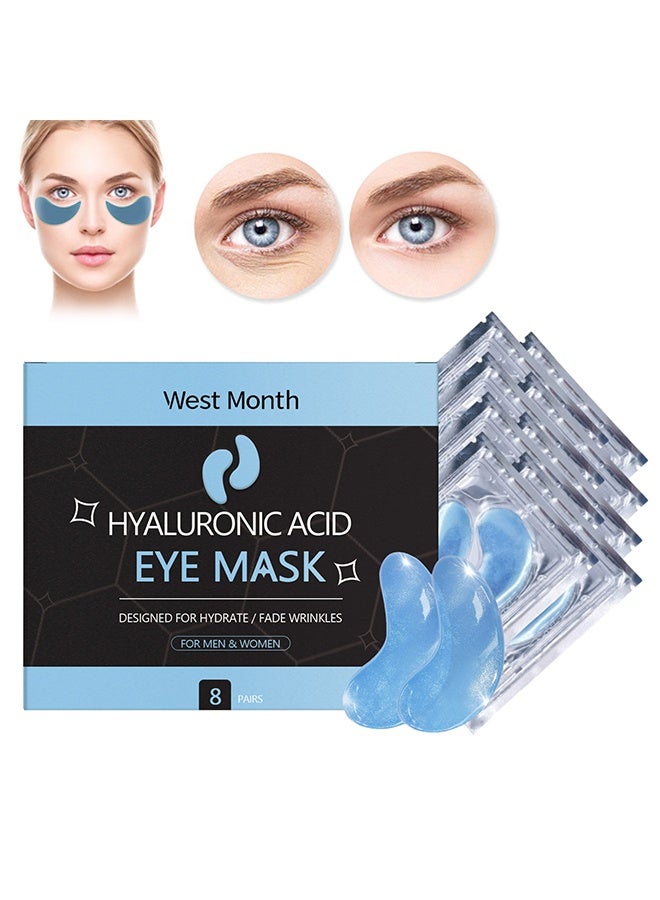 WEST MONTH Hyaluronic Acid Eye Mask - Under Eye Patches , Hyaluronic Acid Eye Masks for Dark Circles Puffy Eyes Undereye Bags, Collagen Eye Patches for Wrinkles and Hydrate, Skin Care Gift for Her 8Pairs - Image 1