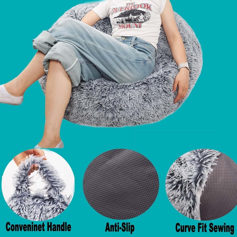 Kisoy Fluffy Stuffed Animal Storage Bean Bag Chair Cover (No Filler), Faux Fur Comfy Bean Bag Cover for Organizing Plush Toys or Textile, for Adults Teens Kids Girls, Gray - Image 5