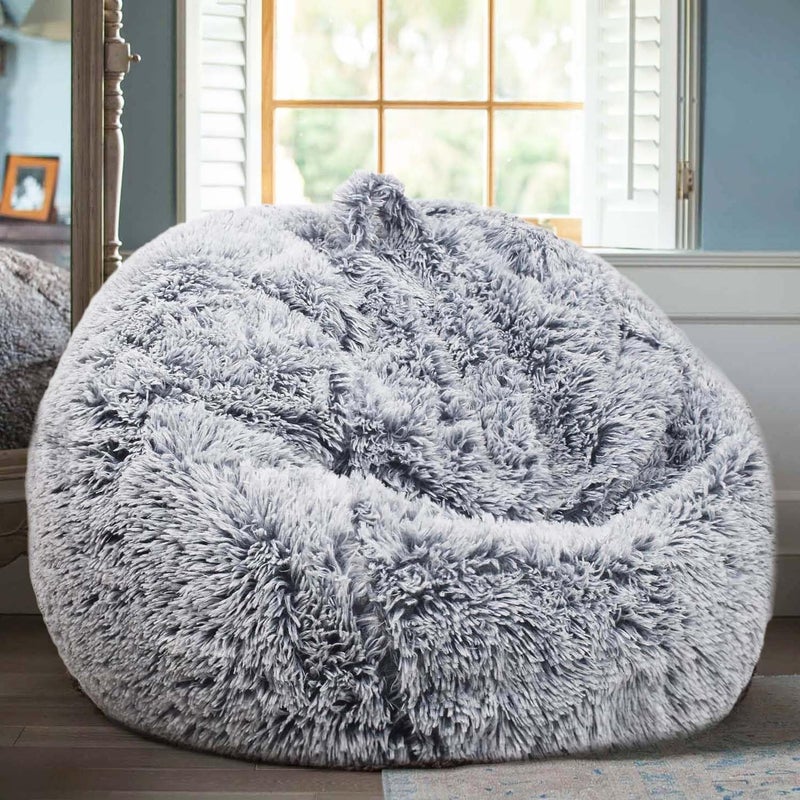 Kisoy Fluffy Stuffed Animal Storage Bean Bag Chair Cover (No Filler), Faux Fur Comfy Bean Bag Cover for Organizing Plush Toys or Textile, for Adults Teens Kids Girls, Gray - Image 2