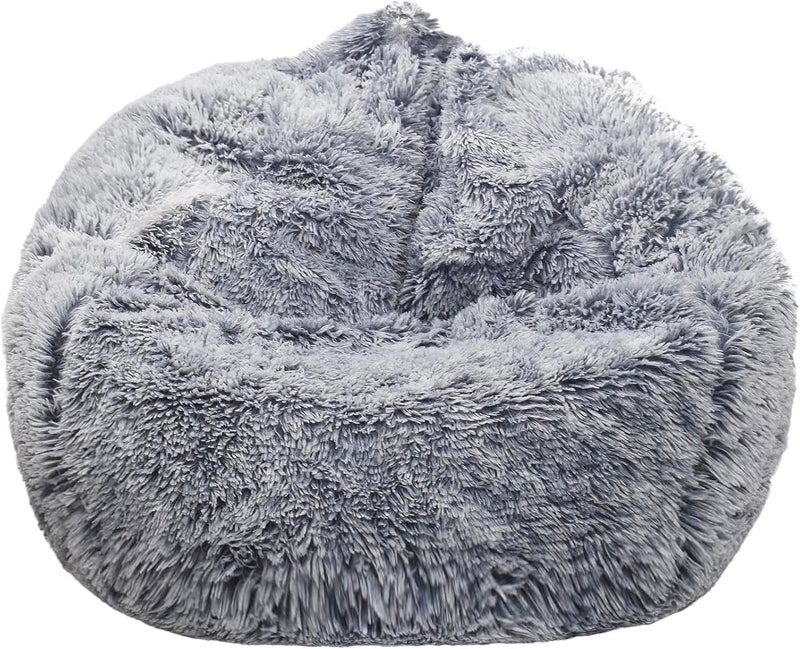 Kisoy Fluffy Stuffed Animal Storage Bean Bag Chair Cover (No Filler), Faux Fur Comfy Bean Bag Cover for Organizing Plush Toys or Textile, for Adults Teens Kids Girls, Gray - Image 1