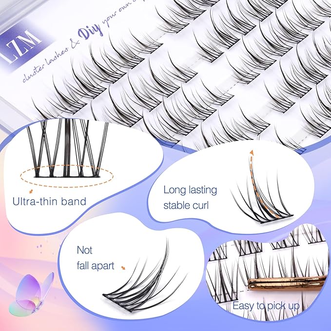 LZM Lashes Natural Look 84 Pcs Individual Lashes C Curl 814mm Diy Lashes False Eyelashes Soft And Thin Band Wispy Cluster Lashes Cat Eye Lashes Long Lasting False Lashes Moon10mm - Image 2