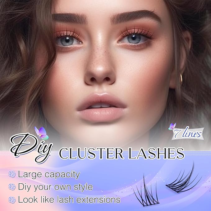 LZM Lashes Natural Look 84 Pcs Individual Lashes C Curl 814mm Diy Lashes False Eyelashes Soft And Thin Band Wispy Cluster Lashes Cat Eye Lashes Long Lasting False Lashes Moon10mm - Image 3