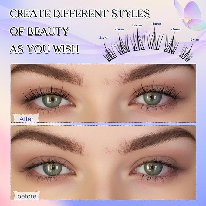 LZM Lashes Natural Look 84 Pcs Individual Lashes C Curl 814mm Diy Lashes False Eyelashes Soft And Thin Band Wispy Cluster Lashes Cat Eye Lashes Long Lasting False Lashes Moon10mm - Image 4