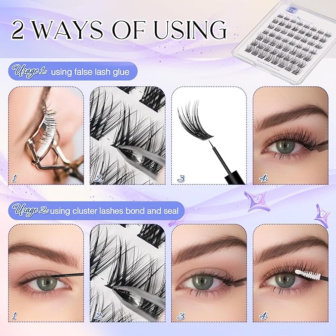 LZM Lashes Natural Look 84 Pcs Individual Lashes C Curl 814mm Diy Lashes False Eyelashes Soft And Thin Band Wispy Cluster Lashes Cat Eye Lashes Long Lasting False Lashes Moon10mm - Image 5