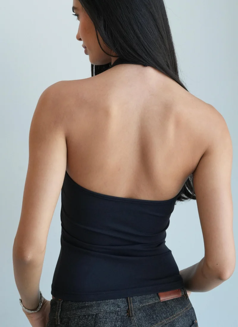 رولو Women's Soft Halter Neck Top - Black