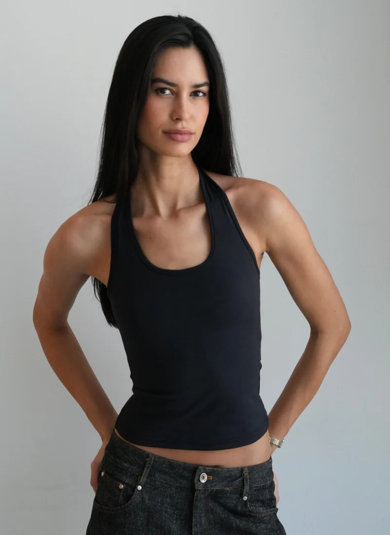 رولو Women's Soft Halter Neck Top - Black