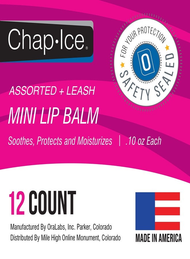 Chap Ice تشاب-آيس® | عبوة ميني بلسم شفاه متنوعة تحتوي على 12 قطعة و 1 سلسلة مفاتيح بلسم شفاه مع مشبك دوار | صنع في الولايات المتحدة الأمريكية | 4 نكهات - كرز، برتقال حمضي، كيوي ليمون، وشمع العسل (0.10 أونصة/3 جرام لكل واحدة) - Image 2