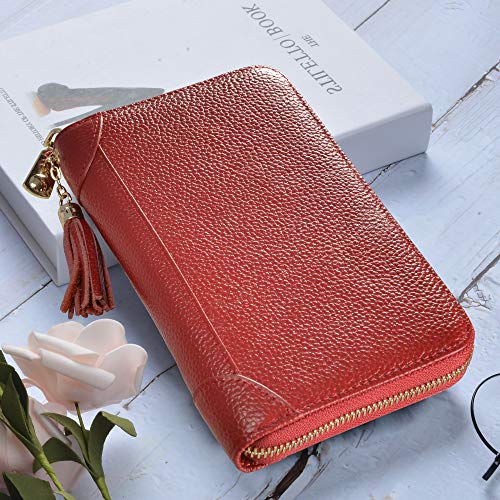 Easyoulife Credit Card Holder Wallet Womens Zipper Leather Case Purse RFID Blocking (Red) - Image 2