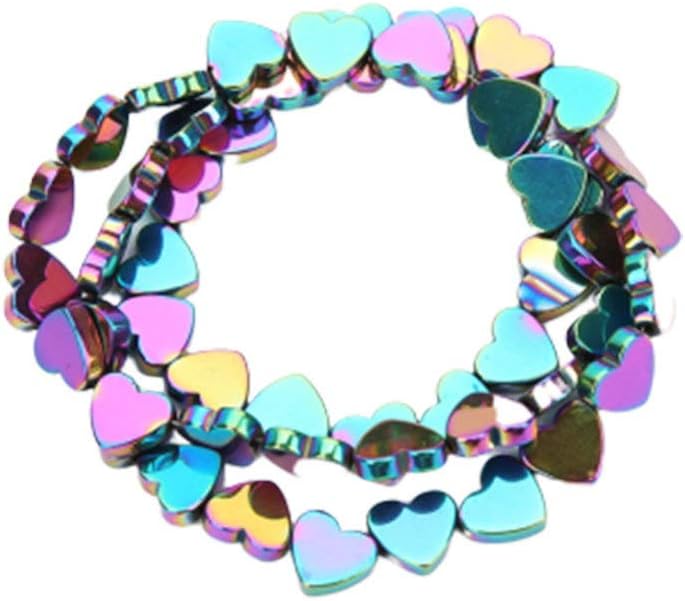 comfrt 50 Pcs Stone Heart Loose Beads Semi Gemstone Metallic Spacer Beads for Jewelry Making DIY Necklace Bracelet Making (Colorful) - Image 1