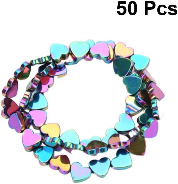 comfrt 50 Pcs Stone Heart Loose Beads Semi Gemstone Metallic Spacer Beads for Jewelry Making DIY Necklace Bracelet Making (Colorful) - Image 2