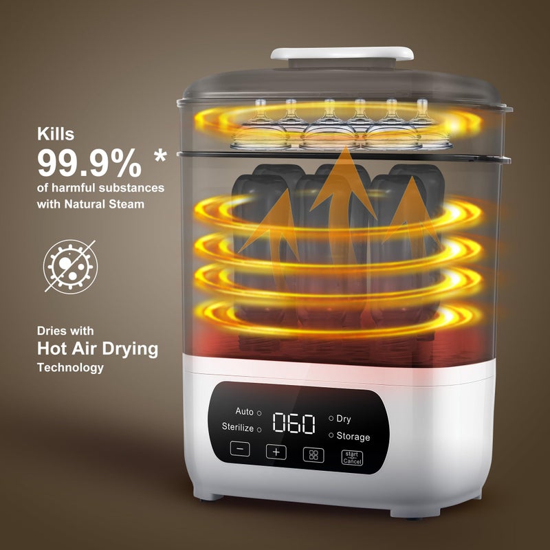 AMZBABYCHEF Baby Bottle Steamer and Dryer, Electric Steamer and Dryer for Baby Bottles, 4-in-1 Bottle Steamer and Dryer, Universal Fit for All Bottles, LED Touch Screen, Auto Shut-Off - Image 3