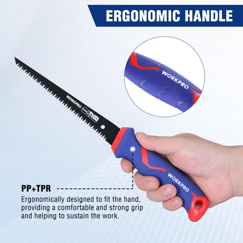 WORKPRO Drywall Saw, 6-inch Jab/Keyhole/Wallboard/Sheetrock Cutting Tool with Ergonomic Handle, Triple Ground Teeth, Faster Cutting Drywall Cutter with 8-TPI Bi-metal Blade - Image 5
