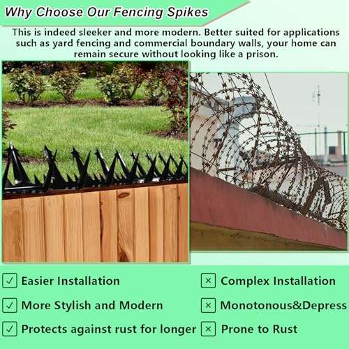 TIQUKDELY Heavy Duty Metal Fence Spikes-Anti Climb Security Spikes for Fence and Wall-Intruder and Animal Deterrent（Size74 inches） - Image 4