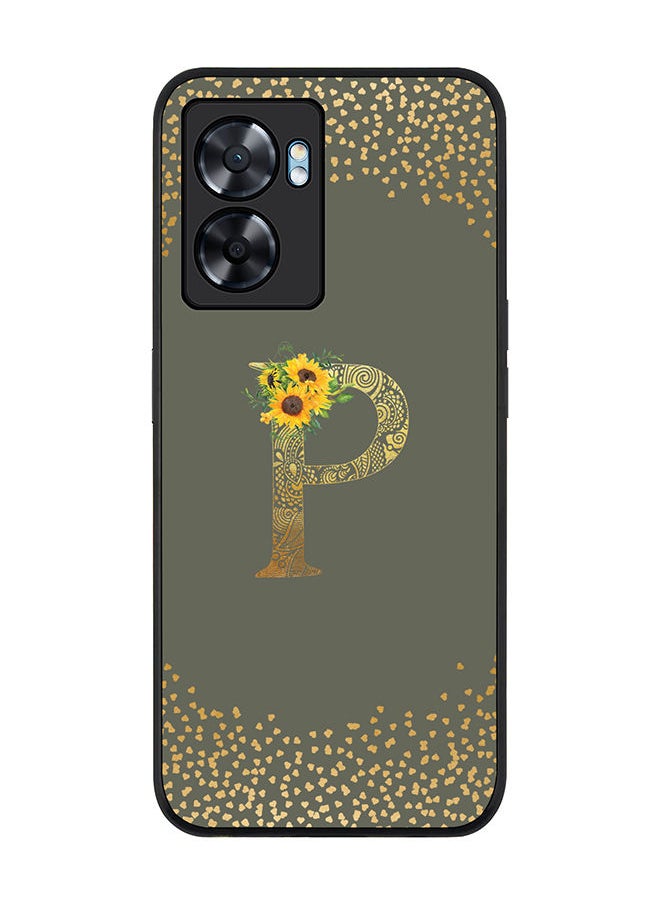 Stylizedd Rugged Black edge case for Oppo A57 Slim fit Soft Case Flexible Rubber Edges Anti Drop TPU Gel Thin Cover - Custom Monogram Initial Letter Floral Pattern Alphabet - P (Olive Green )  - Image 1