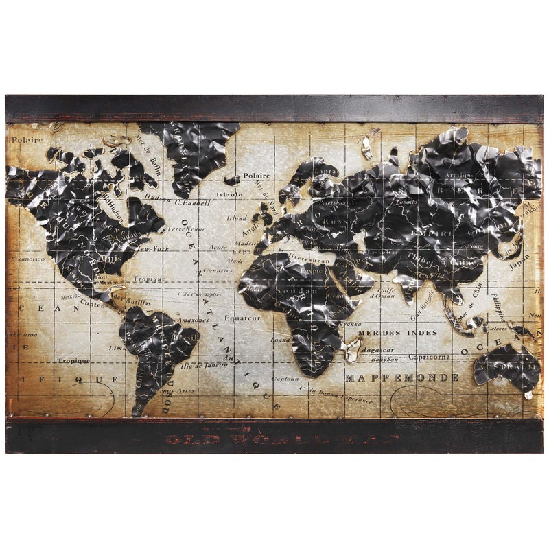 Empire Art Direct World Map Iron Wall Art 3D Metallic Hand Painted SculptureReady to HangLiving Room Bedroom  Office 48 in x 20 in x 32 in BeigeBlack
