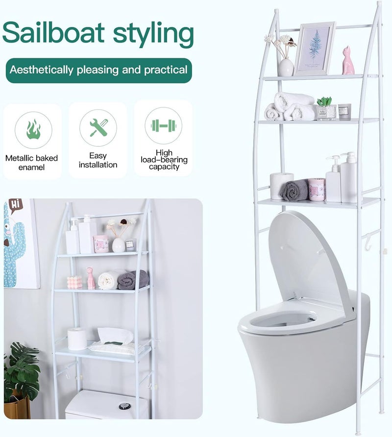 يوريفو رف تخزين فوق المرحاض بثلاث طبقات، منظم موفر للمساحة في الحمام، إطار معدني أبيض - Image 4