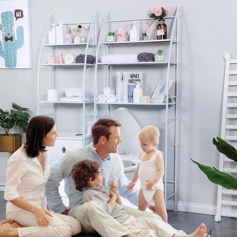 يوريفو رف تخزين فوق المرحاض بثلاث طبقات، منظم موفر للمساحة في الحمام، إطار معدني أبيض - Image 2