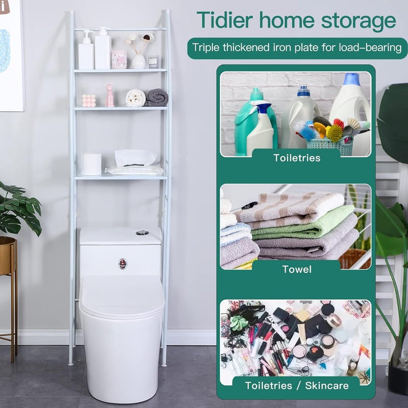 يوريفو رف تخزين فوق المرحاض بثلاث طبقات، منظم موفر للمساحة في الحمام، إطار معدني أبيض - Image 5