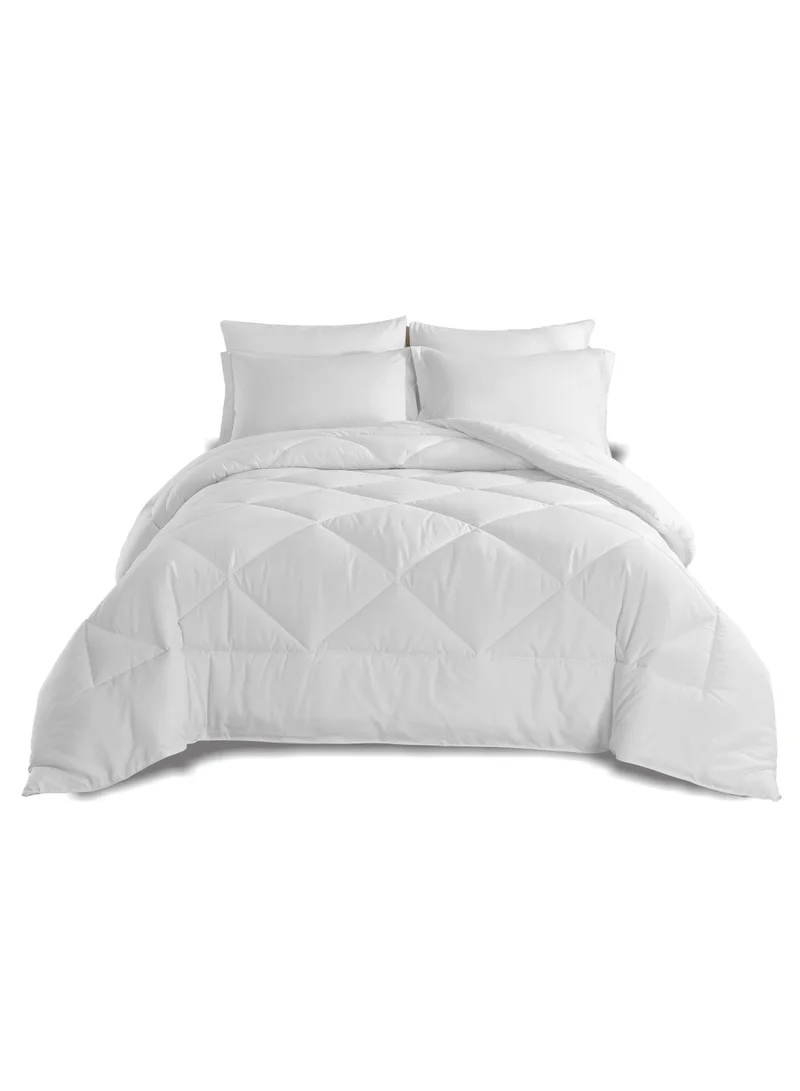 Donetella 6-Piece King Size Diamond Quilted Reversible Comforter Set Microfiber White 240x260cm